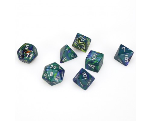 Dice 7-set Forest Green Silver